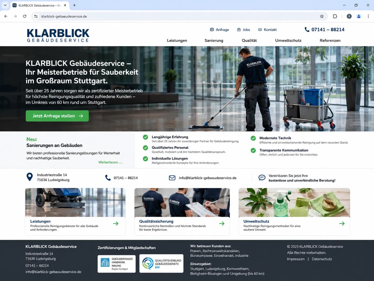 REMA Gebäudereinigung – Business Website for a Commercial Cleaning Company