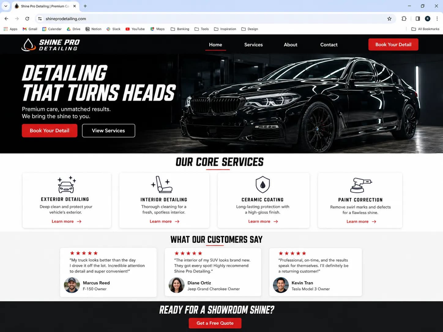 Car Detailing Website Development