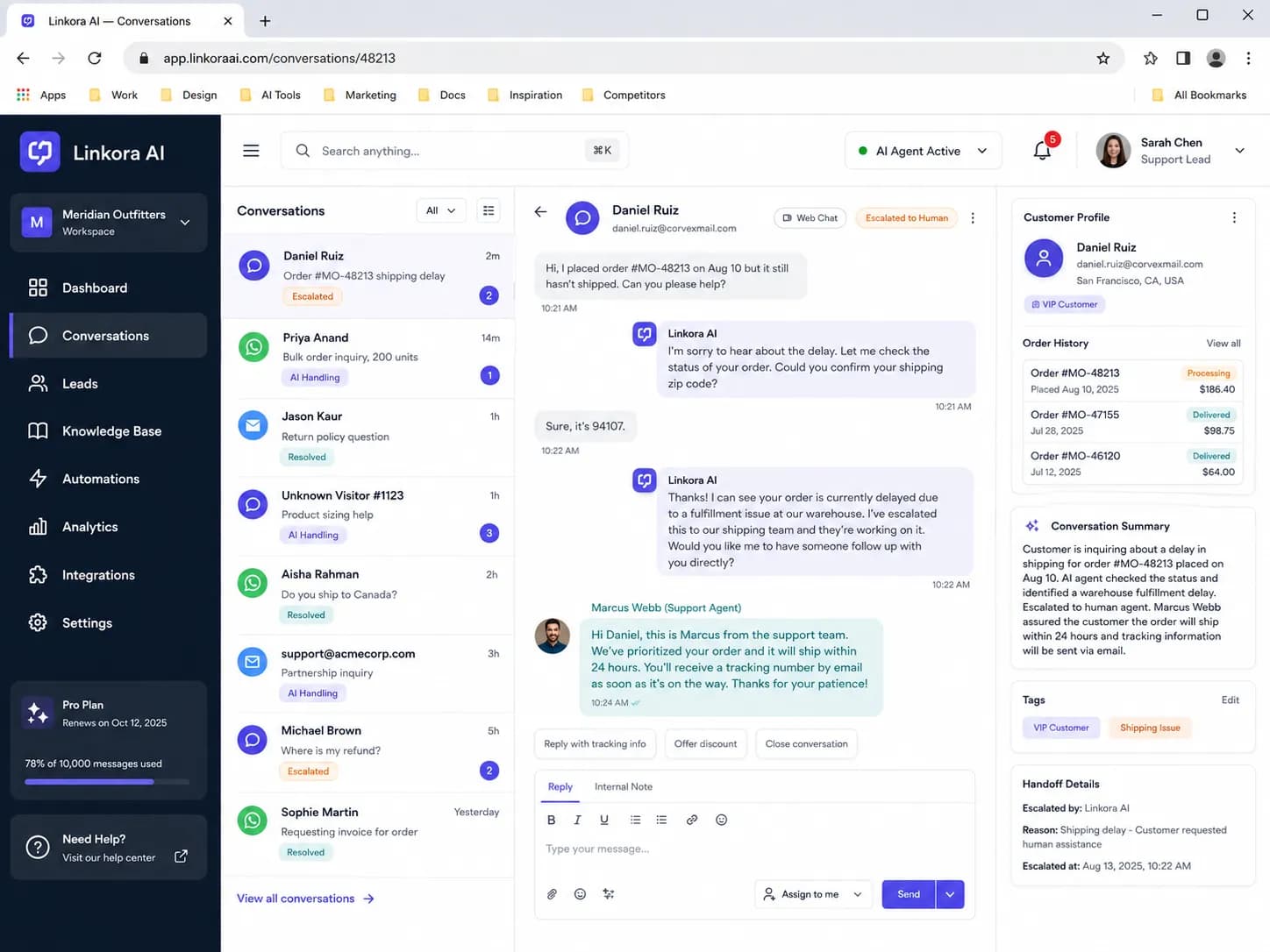 AI Customer Support & Lead Generation Agent
