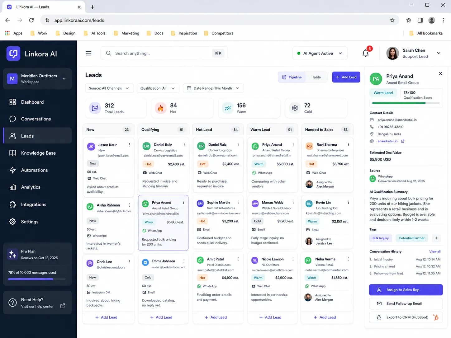 AI Customer Support & Lead Generation Agent