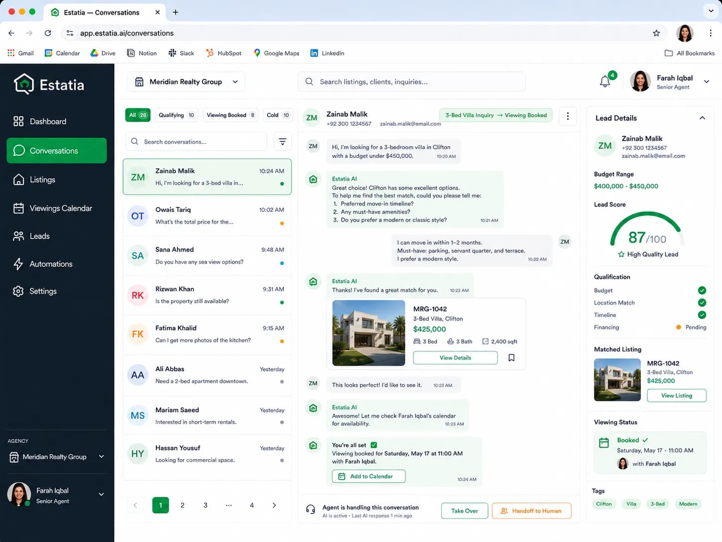 Estatia Autonomous AI Property Inquiry & Viewing Scheduler Agent