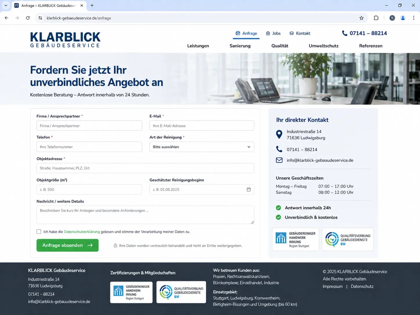 REMA Gebäudereinigung – Business Website for a Commercial Cleaning Company