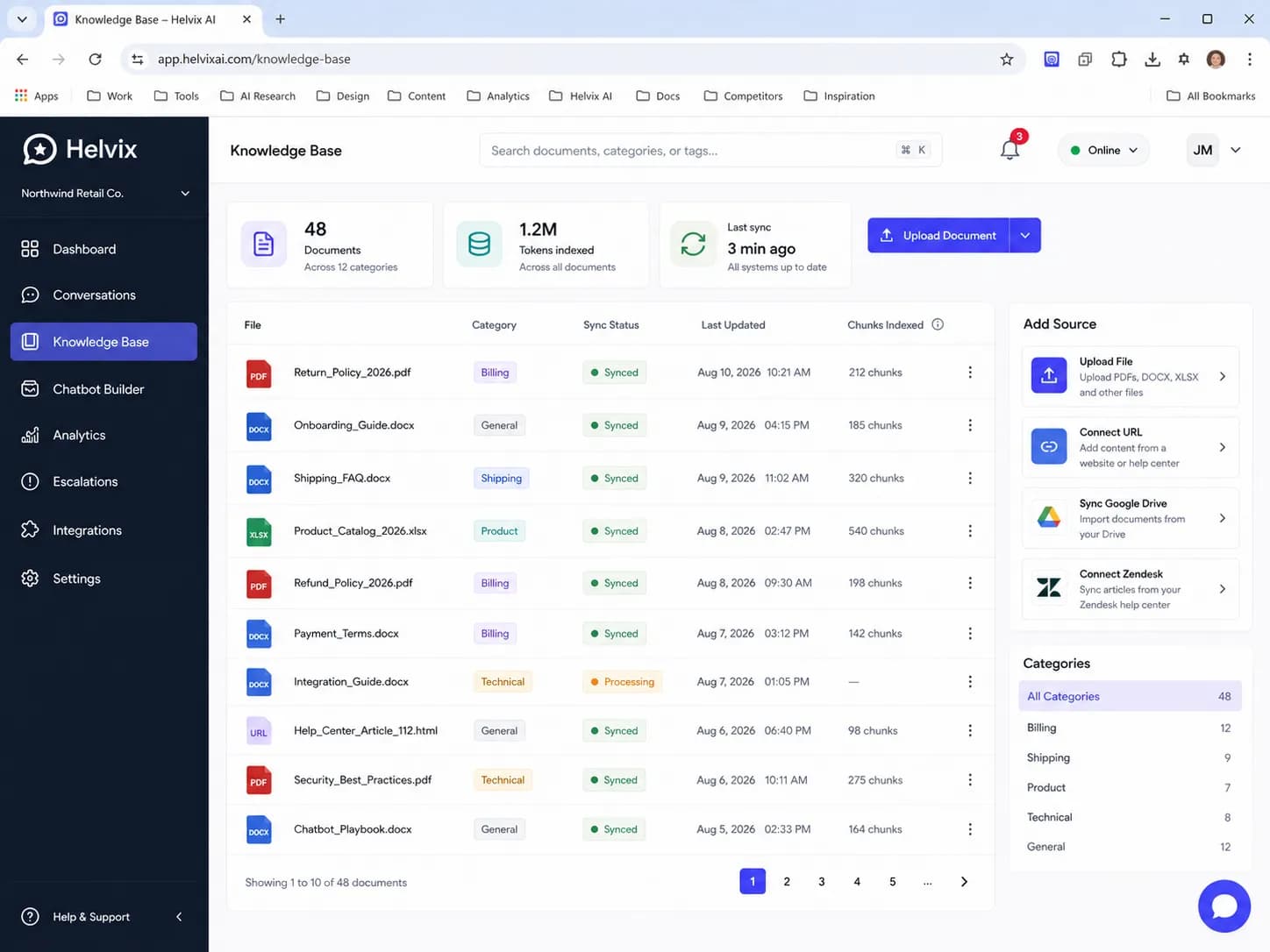 AI Customer Support & Knowledge Chatbot