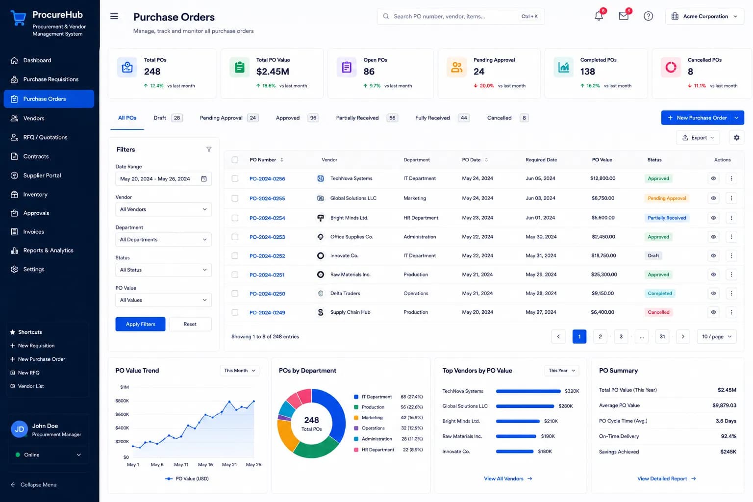 Procurement & Vendor Management System | Purchase Order Automation, Supplier Portal & Procurement Workflow