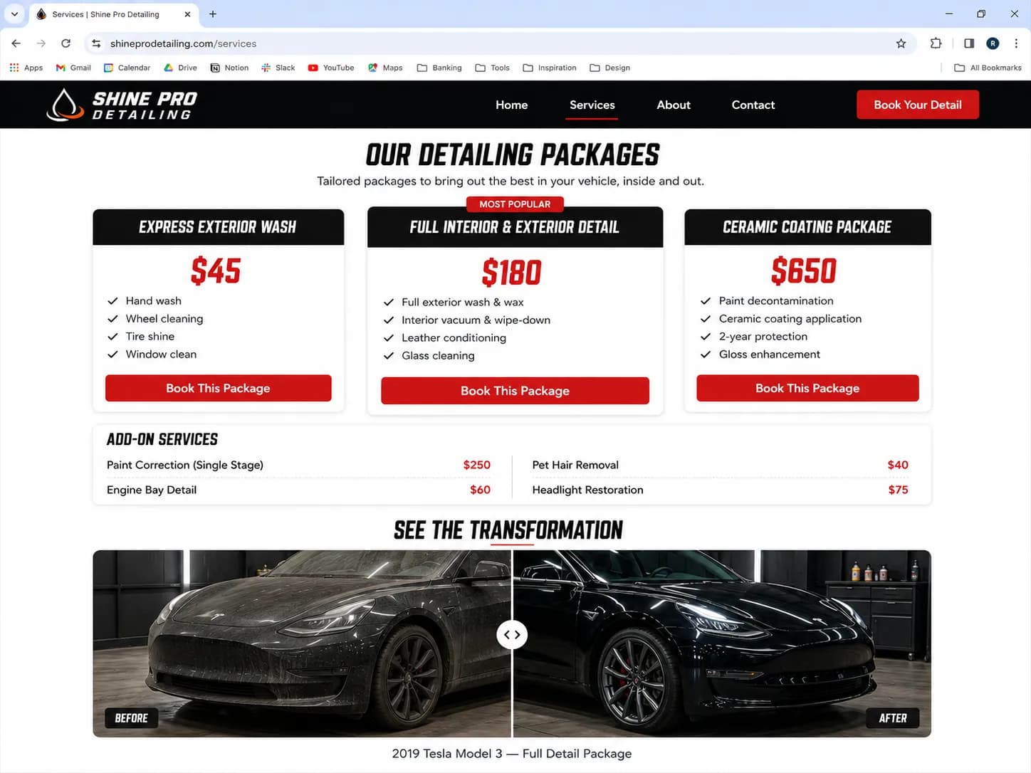 Car Detailing Website Development