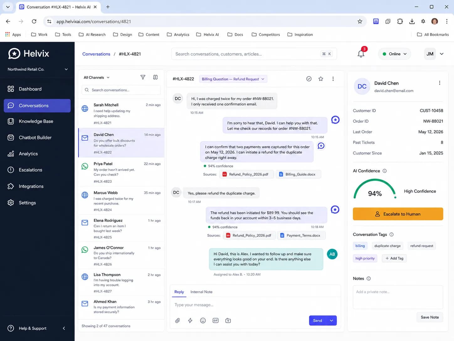 AI Customer Support & Knowledge Chatbot