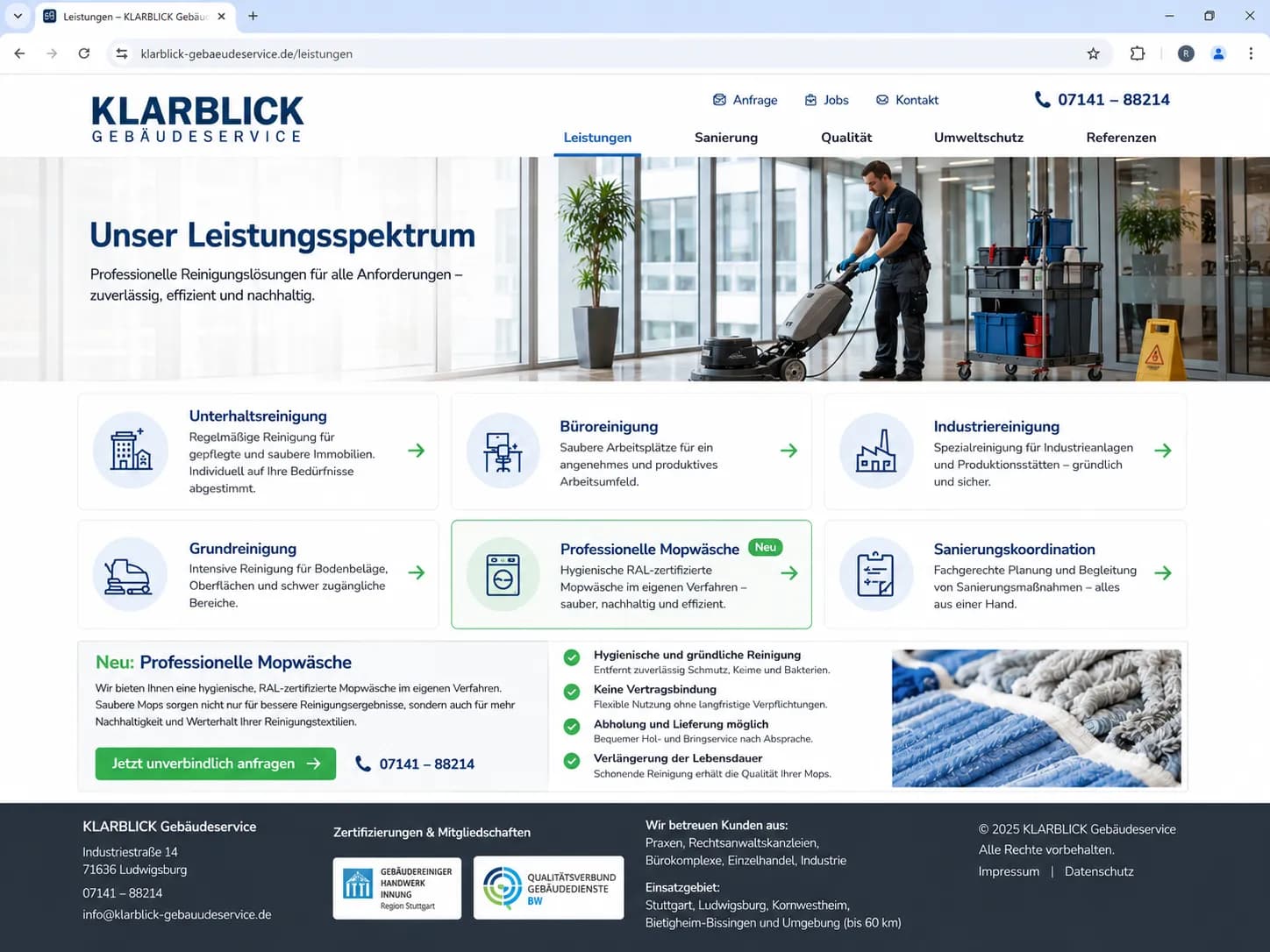 REMA Gebäudereinigung – Business Website for a Commercial Cleaning Company